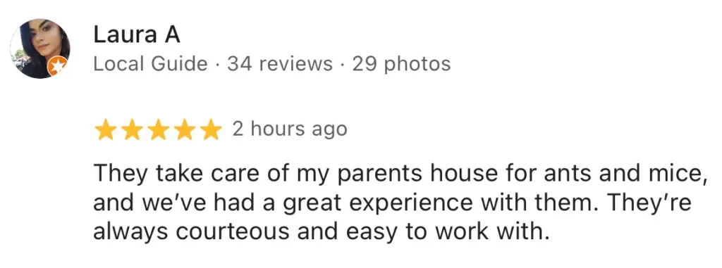 sparrows pest control customer google review 3